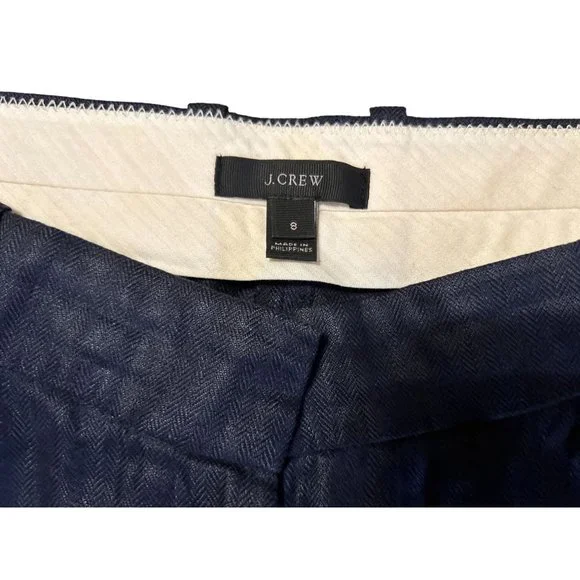 Women's J.Crew 100% Woven Linen Navy Blue Strait Leg Pants Trousers Size 8 - Picture 9 of 10